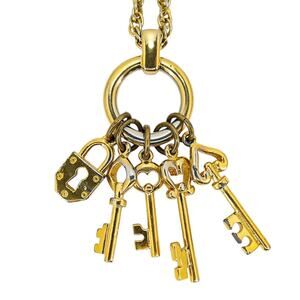 Vintage Trifari Victorian Romantic Revival Gold Tone Key & Lock Charm Necklace